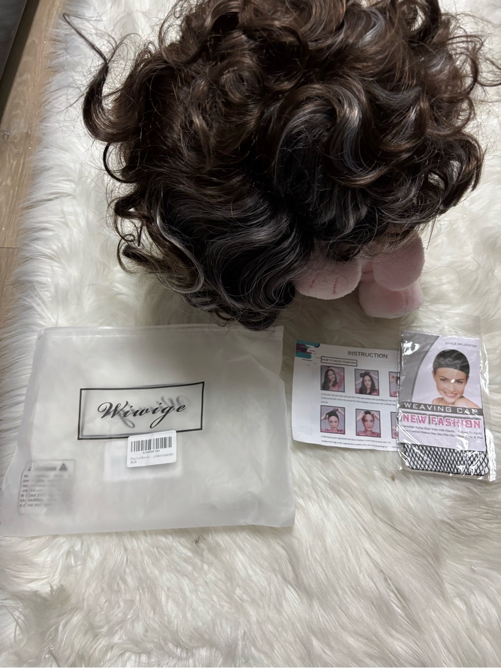 Short Curly Brown Wig with Natural Highlights - Picture 6 of 6
